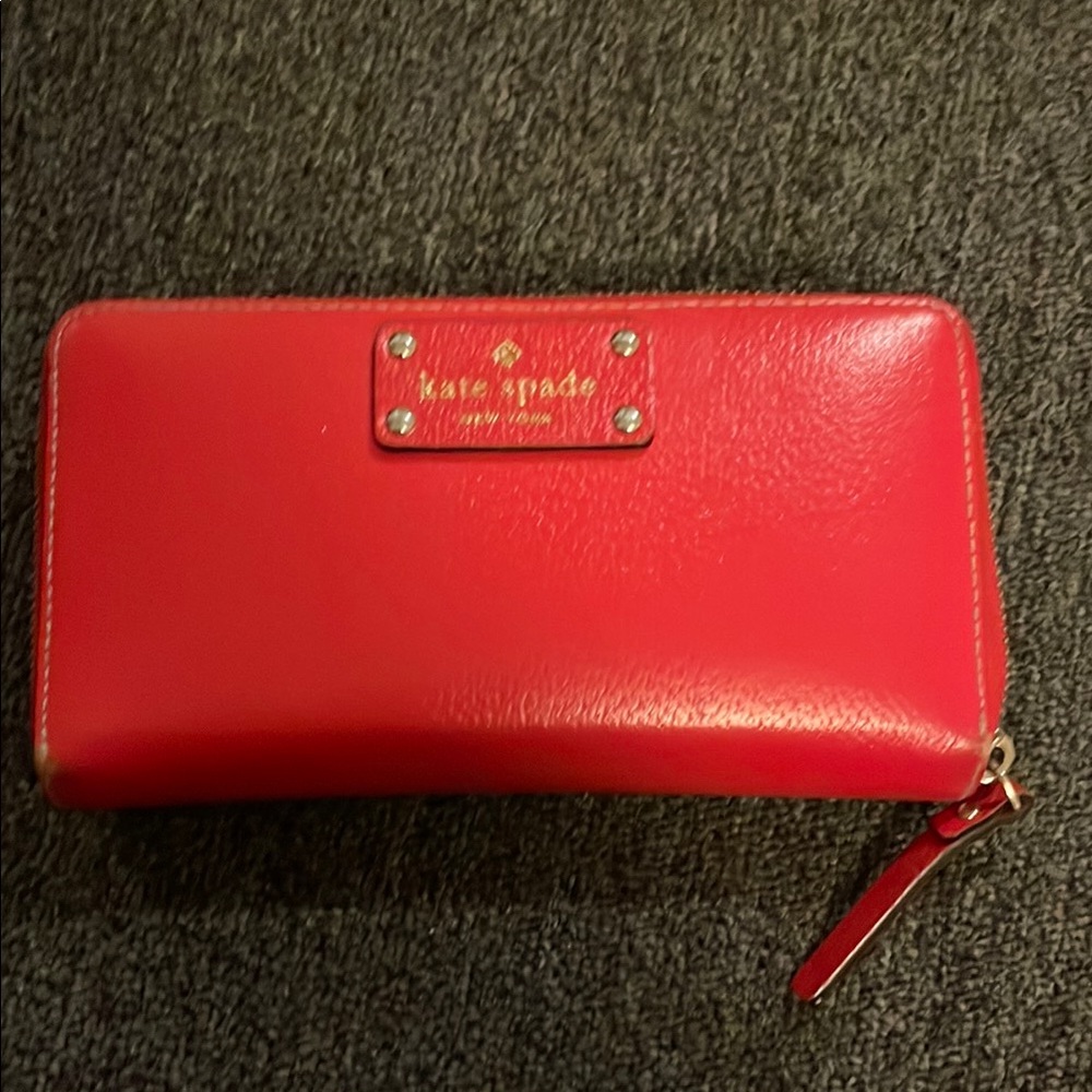 Kate Spade Red Leather Wallet with Zip Closure